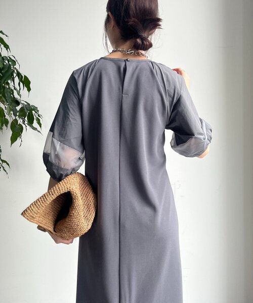 DouDou WEB限定 異素材切替ワンピース セール】【WEB限定】カットジョーゼット異素材切替ワンピース