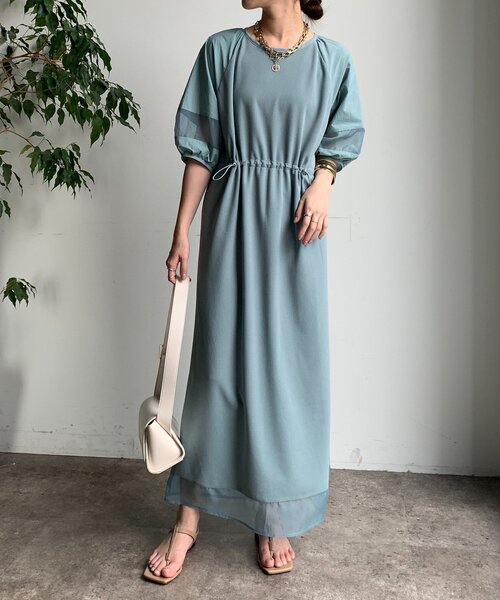 セール】【WEB限定】カットジョーゼット異素材切替ワンピース