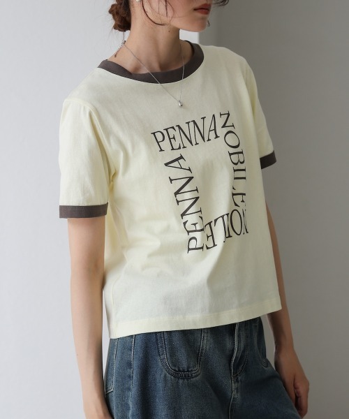 Bab(バブ)の「配色リンガーロゴ半袖Tシャツ(Tシャツ/カットソー・レディース・イエロー/ネイビー/アイボリー・M)」の2枚目の写真
