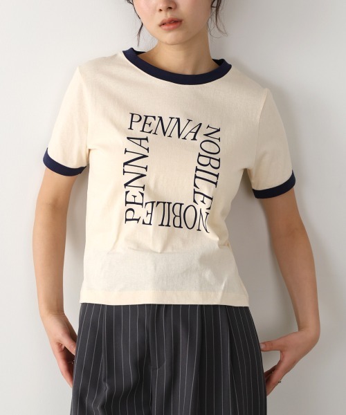 Bab(バブ)の「配色リンガーロゴ半袖Tシャツ(Tシャツ/カットソー・レディース・イエロー/ネイビー/アイボリー・M)」の1枚目の写真