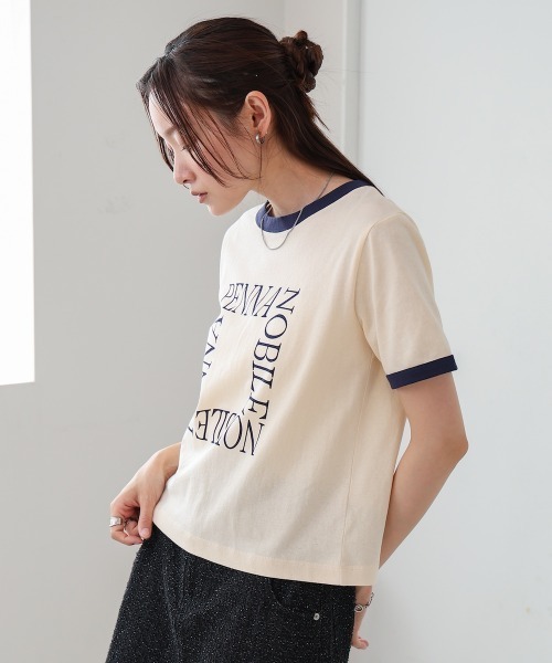 Bab(バブ)の「配色リンガーロゴ半袖Tシャツ(Tシャツ/カットソー・レディース・イエロー/ネイビー/アイボリー・M)」の6枚目の写真