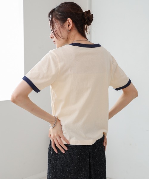 Bab(バブ)の「配色リンガーロゴ半袖Tシャツ(Tシャツ/カットソー・レディース・イエロー/ネイビー/アイボリー・M)」の11枚目の写真