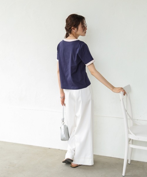 Bab(バブ)の「配色リンガーロゴ半袖Tシャツ(Tシャツ/カットソー・レディース・イエロー/ネイビー/アイボリー・M)」の21枚目の写真