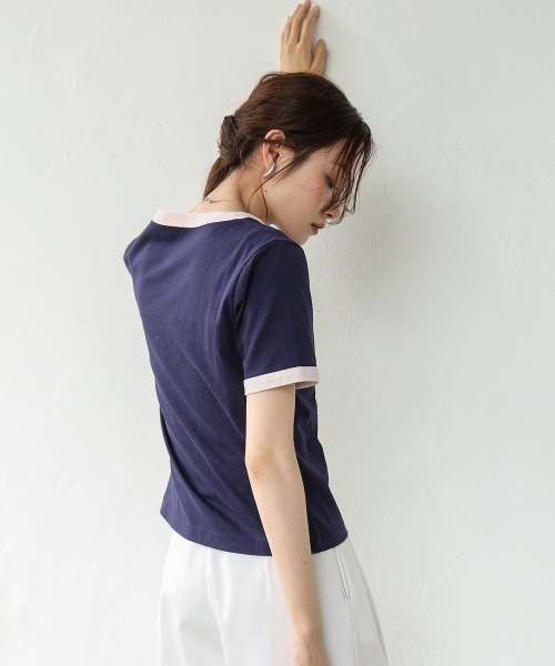 Bab(バブ)の「配色リンガーロゴ半袖Tシャツ(Tシャツ/カットソー・レディース・イエロー/ネイビー/アイボリー・M)」の22枚目の写真