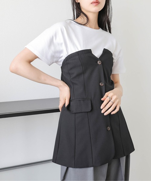美品　トップス　ラウンドヘムカットトップス 予約]ボックススリーブラウンドヘムトップス/オフ – Lumier