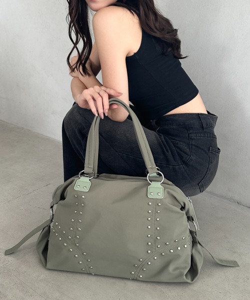 セール】スタッズナイロン大容量ボストンバッグ 2WAYバッグ（ボストン