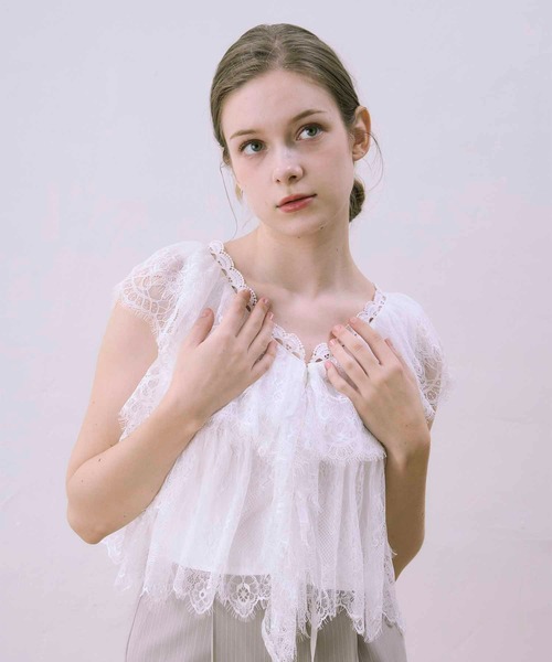 新品コットンレースブラウス Cotton lace 2way blouse fupel ブラウス シャツ 2way cotton lace ribbon blouse