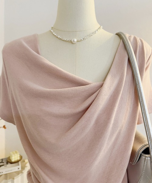 MAISON DE THERESE（メゾン ド テレーズ）の「シーバー（ギャザー）アシンメトリー オフショルダー ボートネック 半袖Tシャツ（Tシャツ/カットソー・レディース・アイボリー/ブルー/イエロー/ピンク/Cream/ブラック・S/M/L）」の22枚目の写真