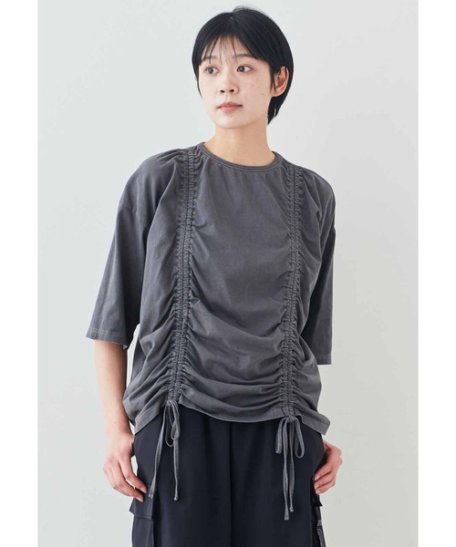 MEDE19F(メデジュウキュウ)の「MEDE19F ピグメント加工のギャザー遣いトップス(Tシャツ/カットソー・レディース・グレー/ベージュ・L/M/LL)」の3枚目の写真