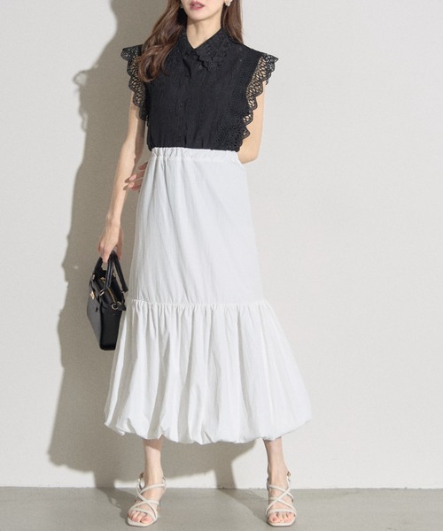 tocco closet（トッコ　クローゼット）の「【ZOZO限定】ナチュラルシャカバルーンスカート（スカート・レディース・ピンク/オフホワイト/ブラック・M）」の5枚目の写真