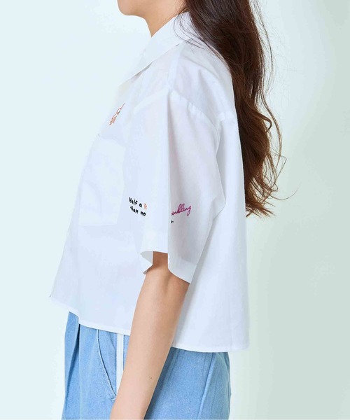 GORGE(ゴージ)の「《クロップ丈×刺繍アクセント》レディース 半袖シャツ ストライプ 無地 春夏秋(シャツ/ブラウス・レディース・ストライプ/オフホワイト/サックスブルー・F)」の14枚目の写真