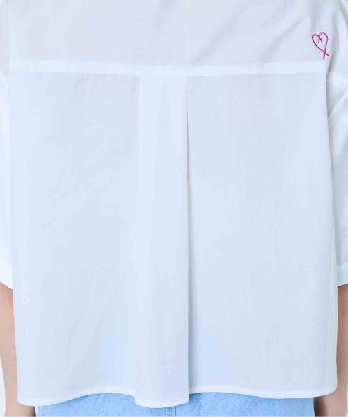 GORGE(ゴージ)の「《クロップ丈×刺繍アクセント》レディース 半袖シャツ ストライプ 無地 春夏秋(シャツ/ブラウス・レディース・ストライプ/オフホワイト/サックスブルー・F)」の18枚目の写真
