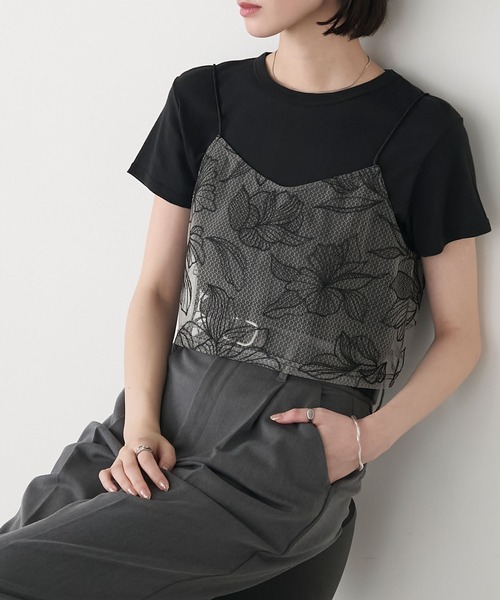 forksy.(フォルクシー)の「【forksy.】チュールフラワー刺繍キャミビスチェ(キャミソール・レディース・アイボリー系/ブラック・FREE)」の12枚目の写真