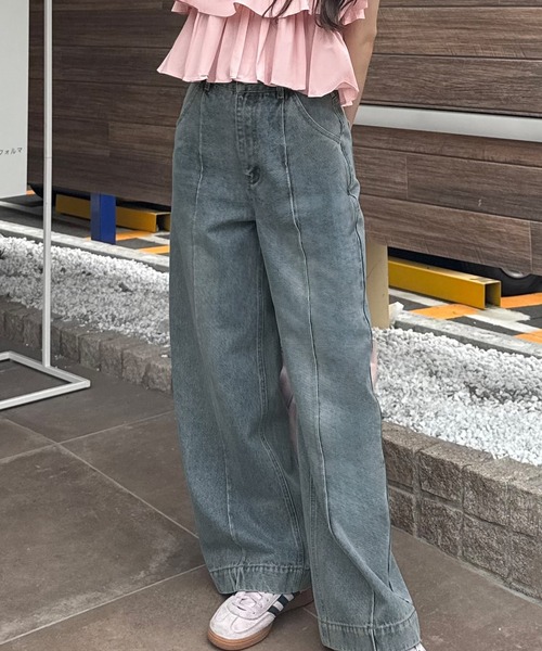 junoah(ジュノア)の「バックレースアップデニムワイドパンツ(デニムパンツ・レディース・ライトブルー/ブラック/ネイビー・LARGE/MEDIUM/SMALL)」の7枚目の写真