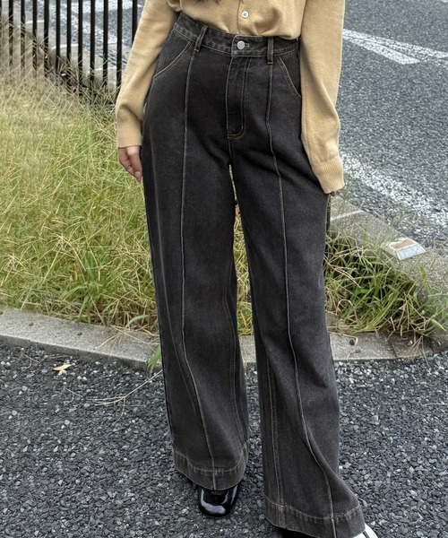 junoah(ジュノア)の「バックレースアップデニムワイドパンツ(デニムパンツ・レディース・ライトブルー/ブラック/ネイビー・LARGE/MEDIUM/SMALL)」の8枚目の写真