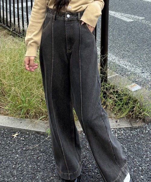 junoah(ジュノア)の「バックレースアップデニムワイドパンツ(デニムパンツ・レディース・ライトブルー/ブラック/ネイビー・LARGE/MEDIUM/SMALL)」の9枚目の写真