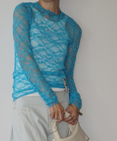 SHISHIKUI レース 長袖トップス ブルーグレー set-16375-10_de28b5ea-4283-