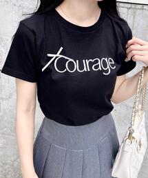 リボン付ラメ刺繍ロゴTシャツ
