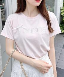 リボン付ラメ刺繍ロゴTシャツ