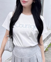リボン付ラメ刺繍ロゴTシャツ