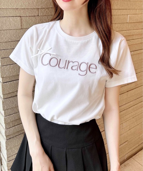 INGNI（イング）の「リボン付ラメ刺繍ロゴTシャツ（Tシャツ/カットソー・レディース・ブラック系1/ピンク系その他7/ホワイト系その他4/サックスブルー系6/ホワイト系その他5・M）」の7枚目の写真