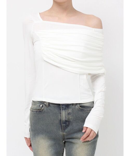 RESEXXY（リゼクシー）の「アシンメトリーカットトップス（Tシャツ/カットソー・レディース・ブラック/チャコールグレー/ホワイト・FREE）」の14枚目の写真