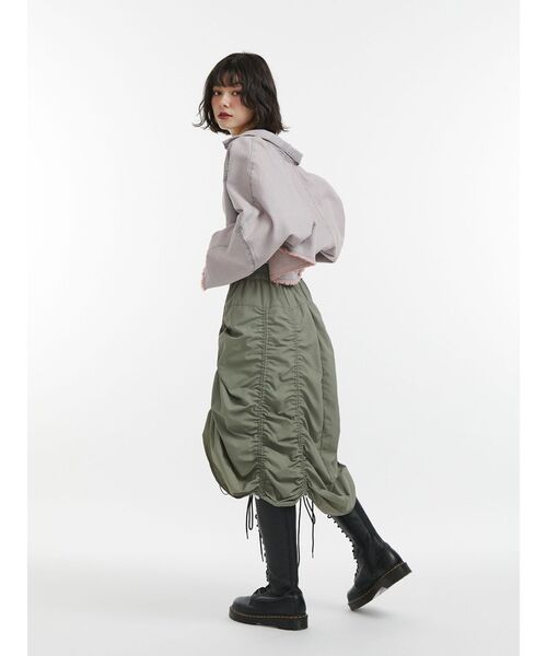 jouetie（ジュエティ）の「アシメギャザーミディスカート（スカート・レディース・ブラック/カーキ・MEDIUM）」の4枚目の写真