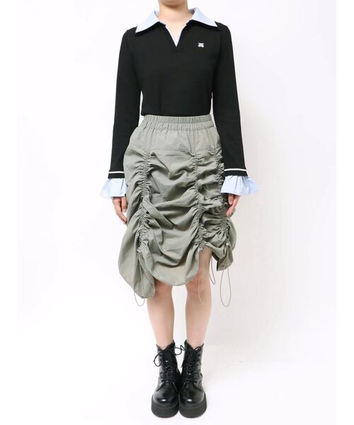 jouetie（ジュエティ）の「アシメギャザーミディスカート（スカート・レディース・ブラック/カーキ・MEDIUM）」の14枚目の写真