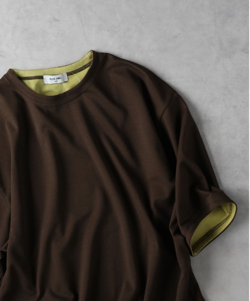 Right-on(ライトオン)の「【PLUS ONE】【接触冷感】ハイゲージダブルフェイス配色半袖Tシャツ(Tシャツ/カットソー・メンズ・ネイビー/ベージュ/ブラウン/ホワイト/ブラック/グレー・L/XL/M)」の5枚目の写真