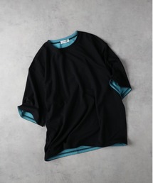 PLUS ONE(プラスワン)【メンズ】【接触冷感】ハイゲージダブルフェイス配色半袖Tシャツ