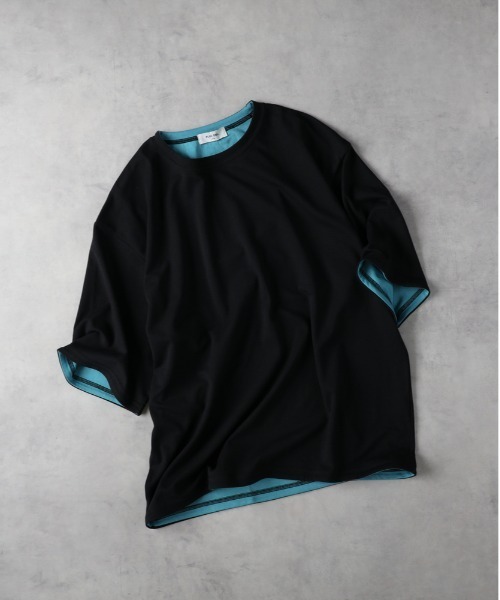 Right-on(ライトオン)の「【PLUS ONE】【接触冷感】ハイゲージダブルフェイス配色半袖Tシャツ(Tシャツ/カットソー・メンズ・ネイビー/ベージュ/ブラウン/ホワイト/ブラック/グレー・L/XL/M)」の3枚目の写真