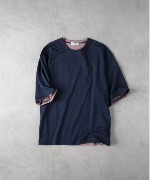 Right-on(ライトオン)の「【PLUS ONE】【接触冷感】ハイゲージダブルフェイス配色半袖Tシャツ(Tシャツ/カットソー・メンズ・ネイビー/ベージュ/ブラウン/ホワイト/ブラック/グレー・L/XL/M)」の7枚目の写真