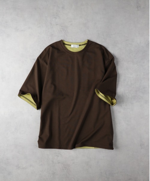 Right-on(ライトオン)の「【PLUS ONE】【接触冷感】ハイゲージダブルフェイス配色半袖Tシャツ(Tシャツ/カットソー・メンズ・ネイビー/ベージュ/ブラウン/ホワイト/ブラック/グレー・L/XL/M)」の8枚目の写真