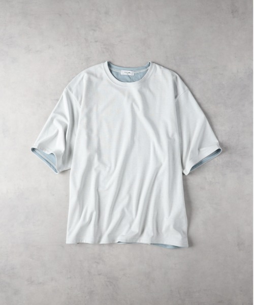 Right-on(ライトオン)の「【PLUS ONE】【接触冷感】ハイゲージダブルフェイス配色半袖Tシャツ(Tシャツ/カットソー・メンズ・ネイビー/ベージュ/ブラウン/ホワイト/ブラック/グレー・L/XL/M)」の9枚目の写真