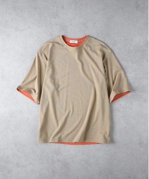 Right-on(ライトオン)の「【PLUS ONE】【接触冷感】ハイゲージダブルフェイス配色半袖Tシャツ(Tシャツ/カットソー・メンズ・ネイビー/ベージュ/ブラウン/ホワイト/ブラック/グレー・L/XL/M)」の12枚目の写真