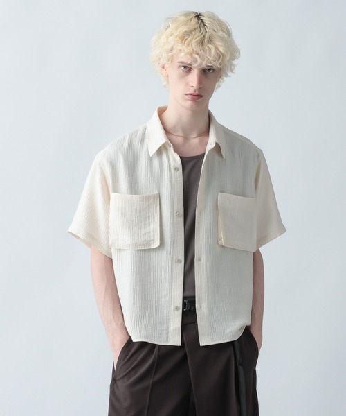 HARE（ハレ）の「プリーツポケットシャツ(HARE)（シャツ/ブラウス・メンズ・ホワイト/グレー/ブラック・SMALL/MEDIUM）」の7枚目の写真