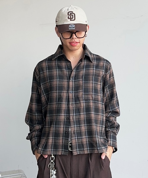 MandO（Auntie Rosa）（エムオー）の「アソートオーバーフランネルシャツ/チェック,ストライプ（シャツ/ブラウス・メンズ・ブラウン/ブラック/ホワイト系その他/ホワイト/ブラック系その他/ホワイト系その他2/ブラック系その他2/ホワイト系その他3/ベージュ/ブルー系その他/ブラウン系その他/ブルー系その他2/アイボリー/グレー系その他/ピンク系その他/ブルー系その他3/グレー/チャコールグレー/ブルー/ホワイト系その他4/ブルー系その他4/イエロー/ピンク・LARGE/MEDIUM）」の13枚目の写真