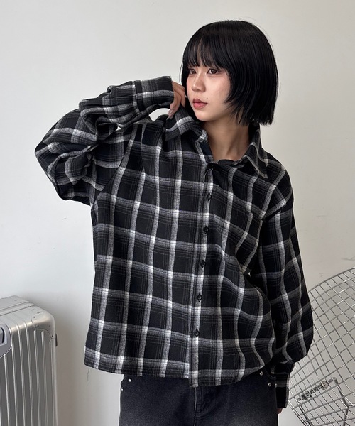 アソートオーバーフランネルシャツ/チェック,ストライプ（シャツ