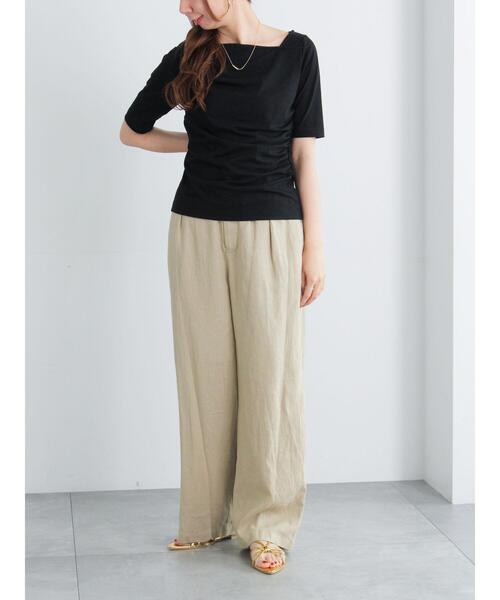 Te chichi（テチチ）の「アシメネックハーフスリーブトップス（Tシャツ/カットソー・レディース・ベージュ/ブラック/グレー・F）」の4枚目の写真