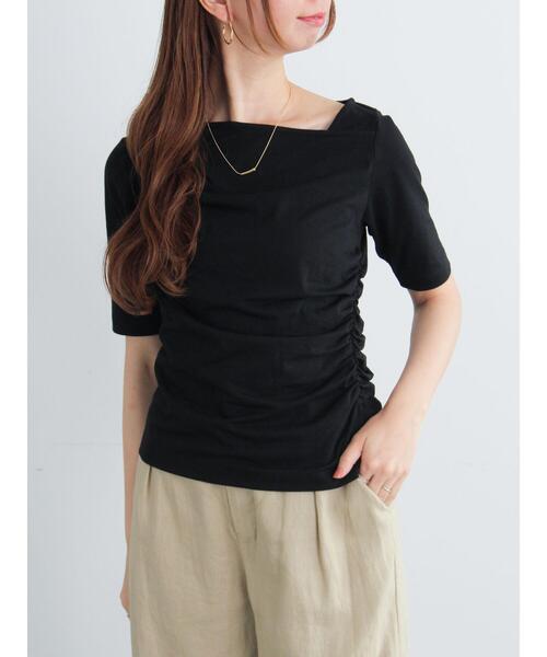 Te chichi（テチチ）の「アシメネックハーフスリーブトップス（Tシャツ/カットソー・レディース・ベージュ/ブラック/グレー・F）」の5枚目の写真