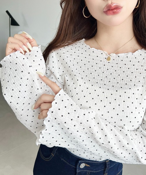 moment+(モーメントプラス)の「ドット&花柄フレアスリーブシャーリング長袖カットソープルオーバー(Tシャツ/カットソー・レディース・ブラック/アイボリー/ホワイト系その他/イエロー系その他/オフホワイト/ブラック系その他/ナチュラル・M)」の16枚目の写真