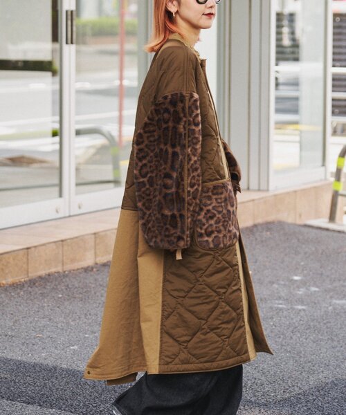 etsinta キルティング切り替えコート etsintaファー切替ノーカラーキルティングコート | CIAOPANIC