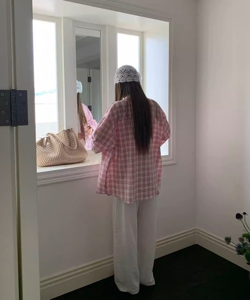 c.u.l（シーユーエル）の「オーバーサイズ チェックシャツ culw840（シャツ/ブラウス・レディース・ブラック/ピンク・S/M）」の13枚目の写真