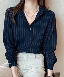 シャツ ブラウス レディース トップス 襟付き ボーター柄 通勤OL
