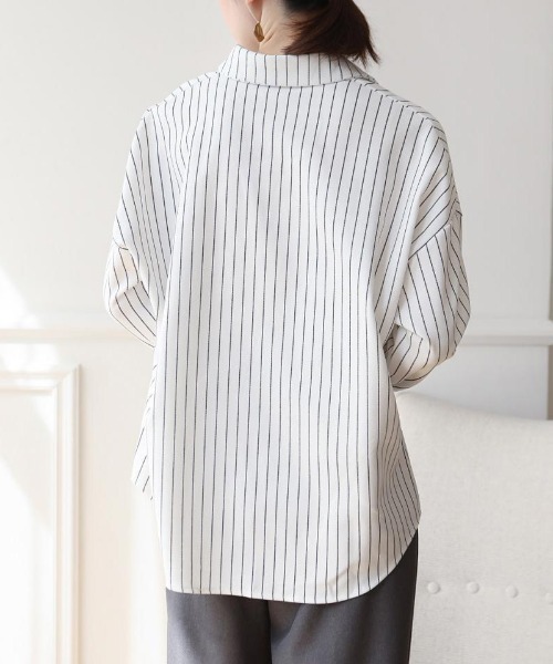 shoppinggo(ショッピングゴー)の「シャツ ブラウス レディース トップス 襟付き ボーター柄 通勤OL(シャツ/ブラウス・レディース・ネイビー/ホワイト・M)」の16枚目の写真