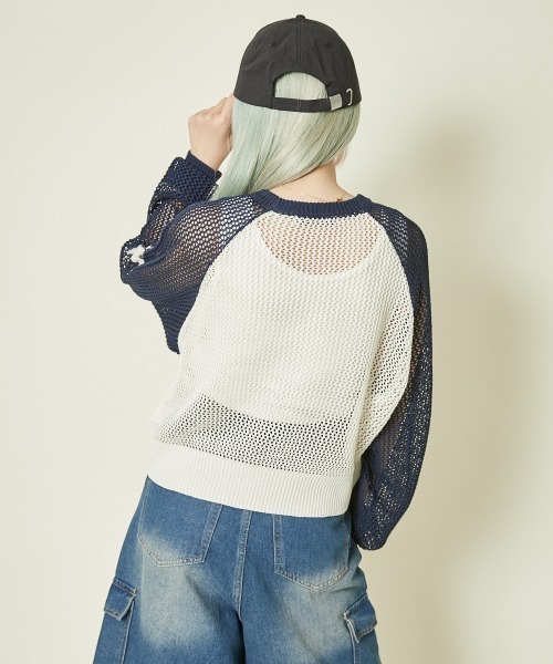 GORGE（ゴージ）の「《メッシュ×ビッグスター》レディース ニットプルオーバー 透かし編み 春夏秋（ニット/セーター・レディース・ボルドー/ブラック/ネイビー・F）」の7枚目の写真