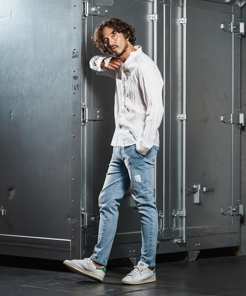 wjk reluxe（ダブルジェーケーリラックス）の「mp13951-tight tension knit denim skinny pants デニムスキニーパンツ(WR25W-17)（デニムパンツ・メンズ・インディゴブルー/ライトインディゴブルー/ブラック系その他・L/M/S）」の7枚目の写真