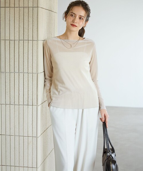 23区 S(ニジュウサンクチイサイサイズ)の「【SLOW/一部店舗限定】ブラッシュドチュール メッシュベロア カットソー(Tシャツ/カットソー・レディース・グレー系/黄土色系/ベージュ系・32)」の13枚目の写真