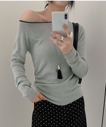 【Eclat one】バイカラー ワンショル サイド シャーリング ニット