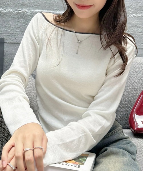 Eclat one(エクラワン)の「【Eclat one】バイカラー ワンショル サイド シャーリング ニット(Tシャツ/カットソー・レディース・ブラウン/ブラック/オフホワイト/グレー/グリーン・FREE)」の20枚目の写真